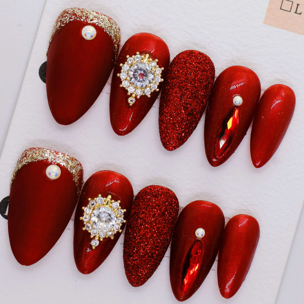 R1101 - Red Acrylic Handmade Press-on Nails