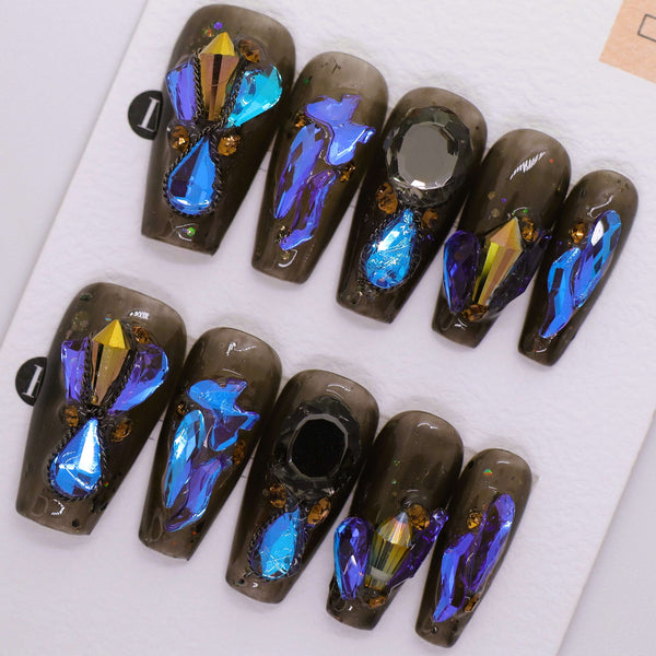 B1116 - Black and Purple-Blue Press-on Nails