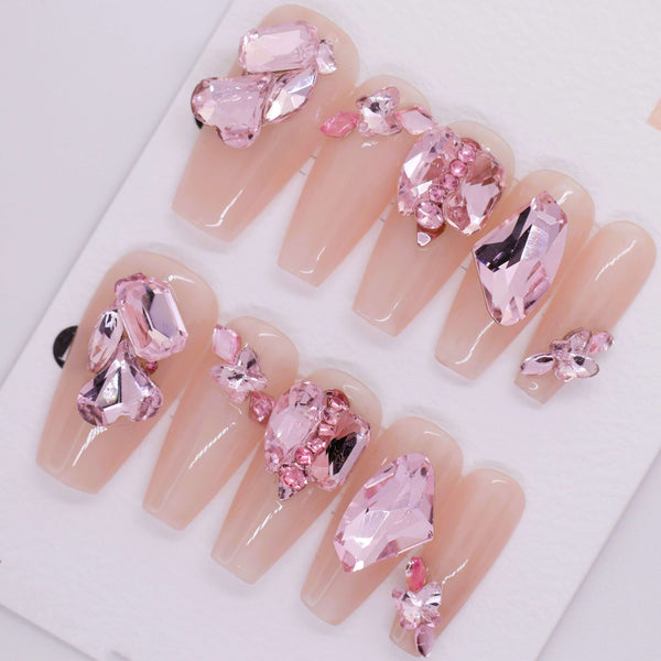 P1113 - Pink Acrylic Handmade Press-on Nails